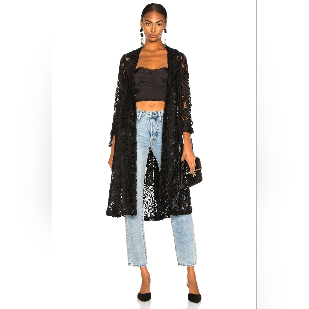 $700 Alexis Ivory White Draymond Lace Long Robe Trenchcoat XS